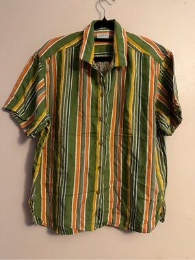 Vintage Esprit Olive Striped Short-Sleeve Button-Down Shirt